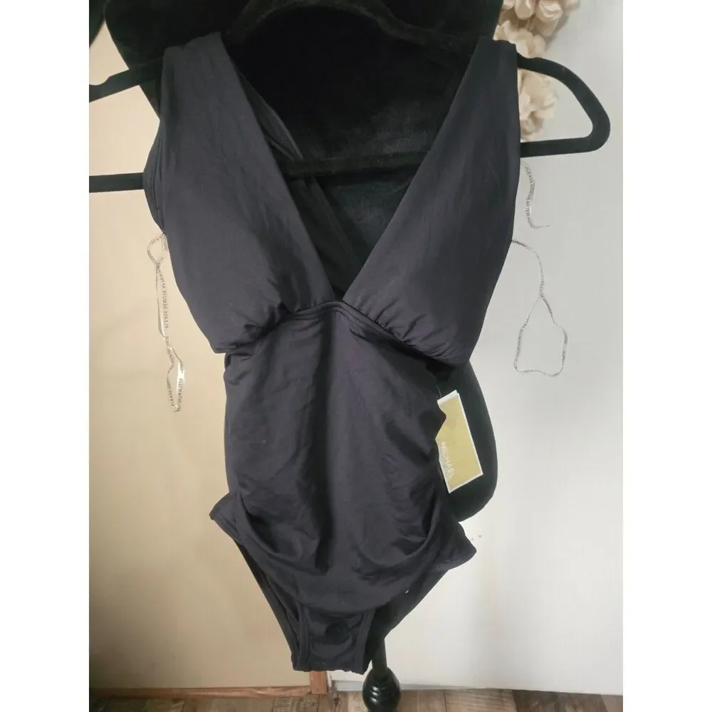 Michael Kors - Black Plunge V-Neck Cross Back One-Piece Swimsuit (NWT) - Size 4